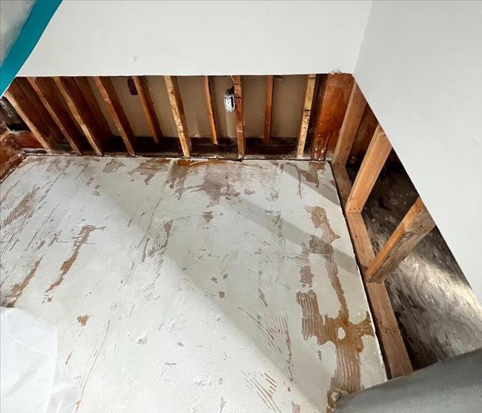 A demoed kitchen with floodcuts.
