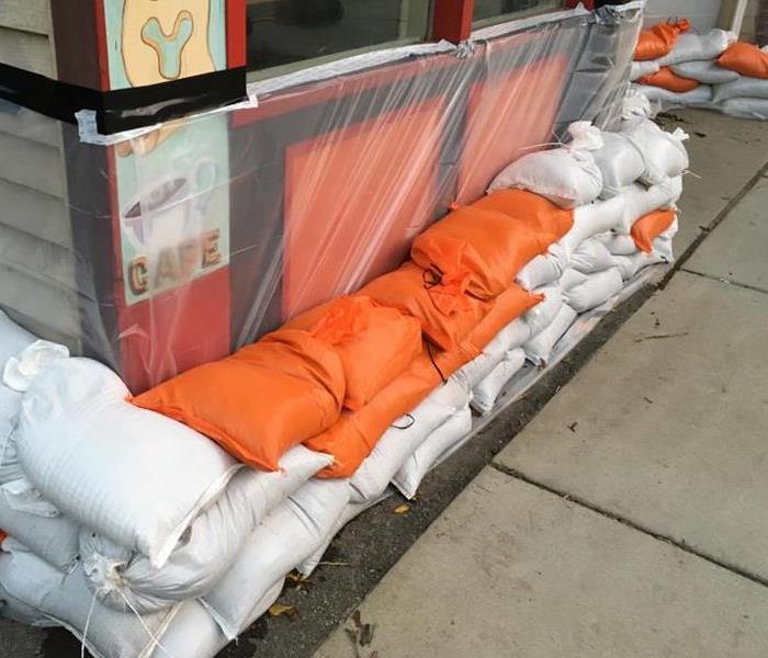 sand bags in front of building